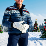 Stylish Christmas Gloves**

A person wearing fashionable Christmas gloves with a festive pattern, appropriate attire, standing in a snow-covered landscape with decorated Christmas trees in the background, fully clothed, safe for work, perfect anatomy, natural proportions, high-quality photo, professional.

**