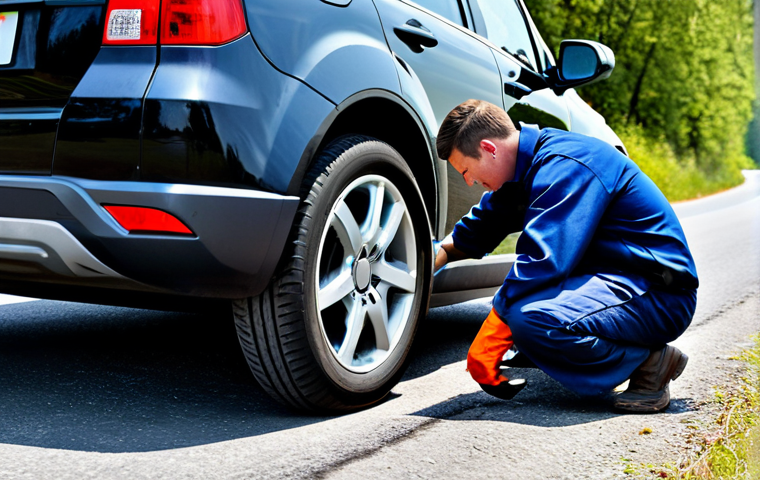 차량 응급 키트를 위한 방수 장갑 - **

"A person changing a car tire on the side of a road. Fully clothed in appropriate attire. Wearin...