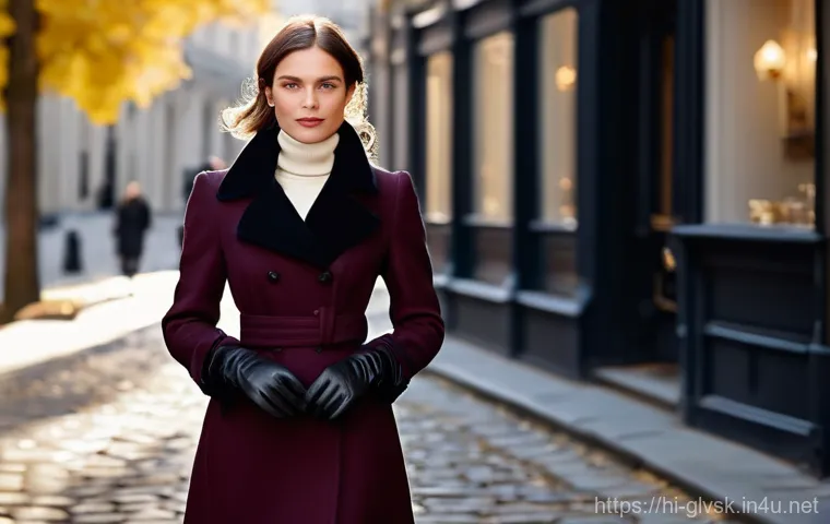 스타일리시한 가죽 장갑 추천 - **Prompt:** A stylish woman in her late 20s, with a confident expression, elegantly walking down a s...