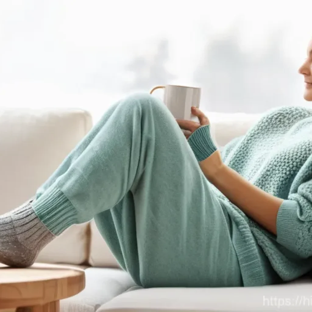 프리미엄 니트 양말 추천 - **Prompt: "A serene young adult, gender-neutral, is relaxing indoors in a cozy, sunlit living room. ...