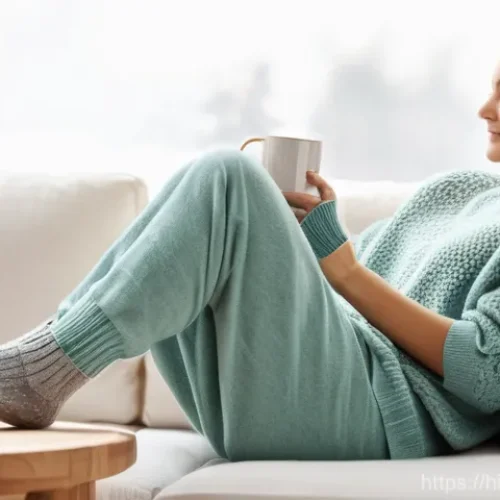 프리미엄 니트 양말 추천 - **Prompt: "A serene young adult, gender-neutral, is relaxing indoors in a cozy, sunlit living room. ...